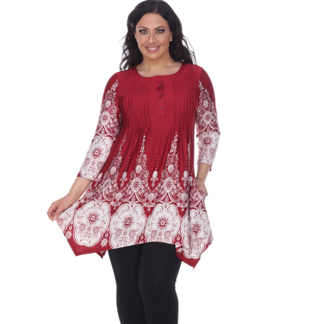 White Mark Tunic Top A-line Round Neckline 3/4 Sleeve Floral Red Women's 2XL NWT